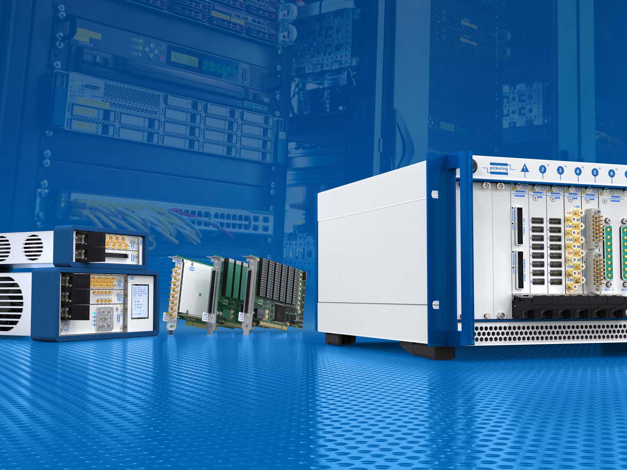 Pickering modular switching and simulation systems in a test rack room